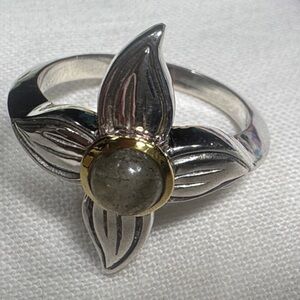 Sundance Silver Ring with Gold Floral Accent